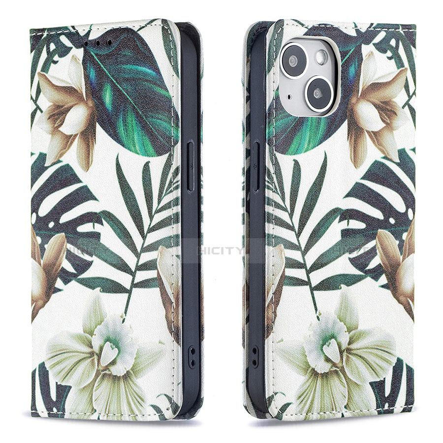 Funda de Cuero Cartera con Soporte Flores Carcasa para Apple iPhone 13 Mini Multicolor