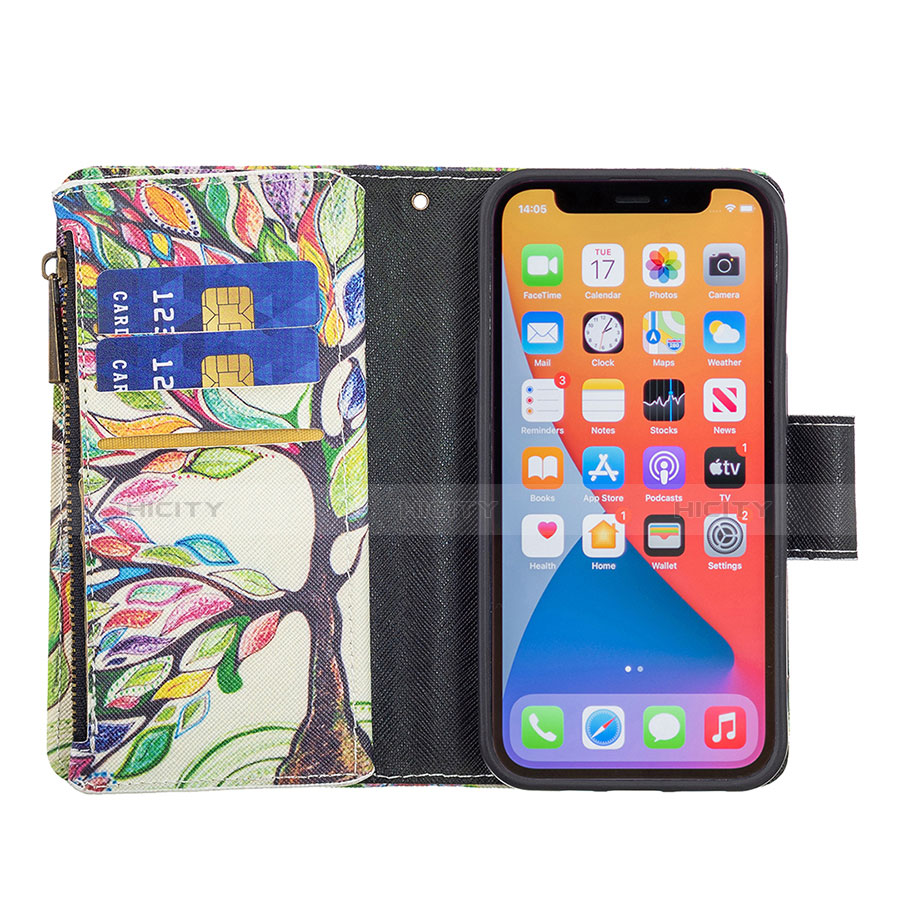 Funda de Cuero Cartera con Soporte Flores Carcasa para Apple iPhone 13 Pro Multicolor