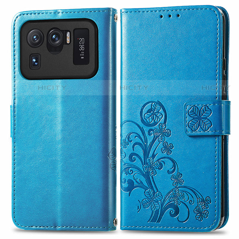 Funda de Cuero Cartera con Soporte Flores Carcasa para Xiaomi Mi 11 Ultra 5G Azul