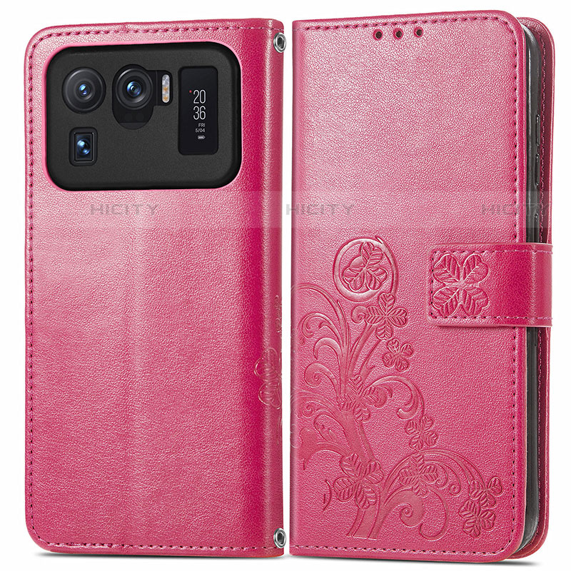 Funda de Cuero Cartera con Soporte Flores Carcasa para Xiaomi Mi 11 Ultra 5G Rojo