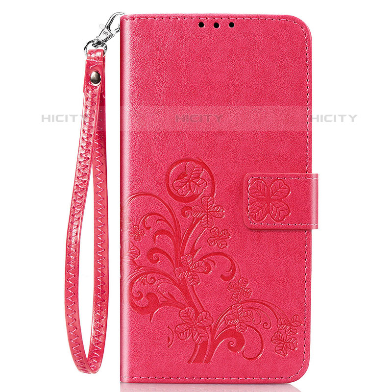 Funda de Cuero Cartera con Soporte Flores Carcasa S02D para Samsung Galaxy F41 Rojo