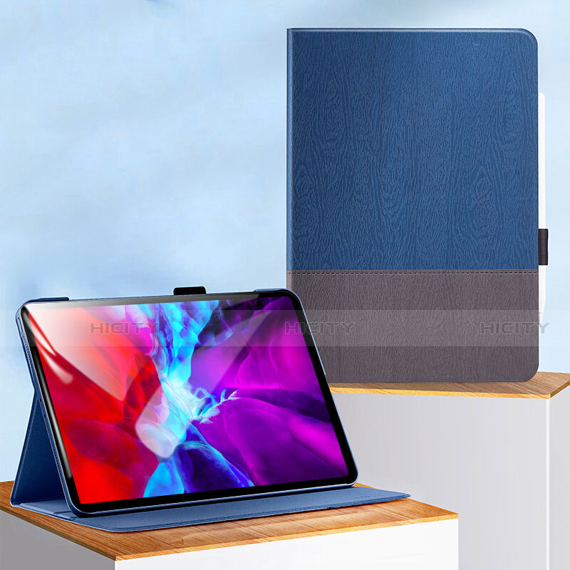 Funda de Cuero Cartera con Soporte L01 para Apple iPad Pro 12.9 (2020) Azul