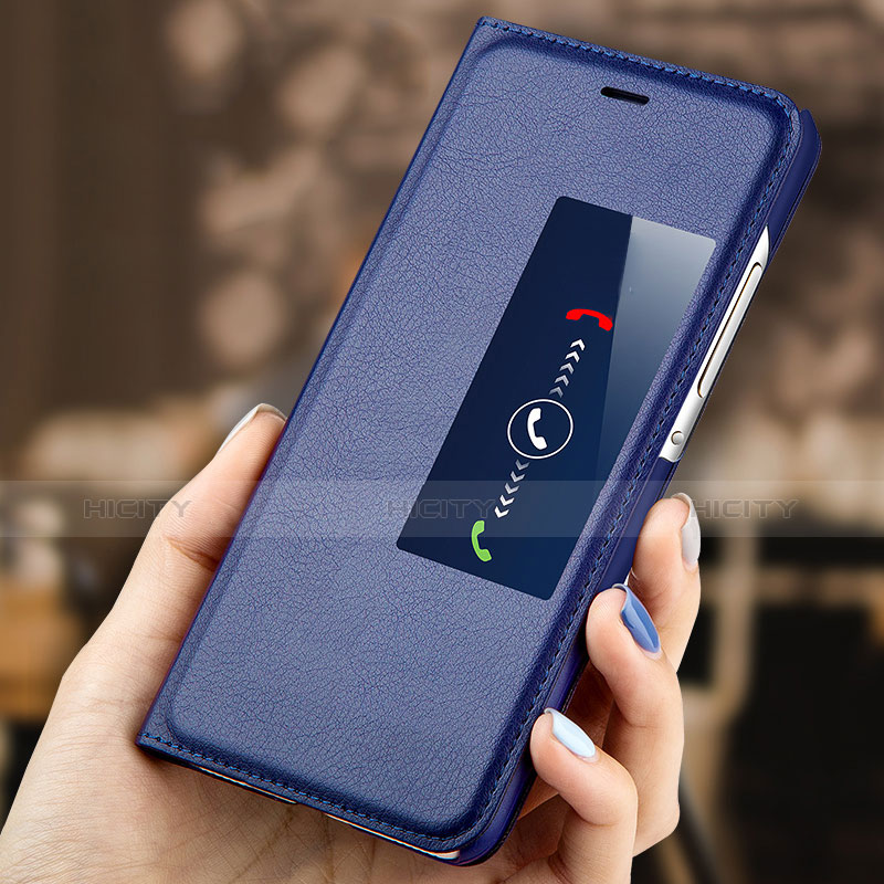 Funda de Cuero Cartera con Soporte L01 para Huawei Ascend P7 Azul