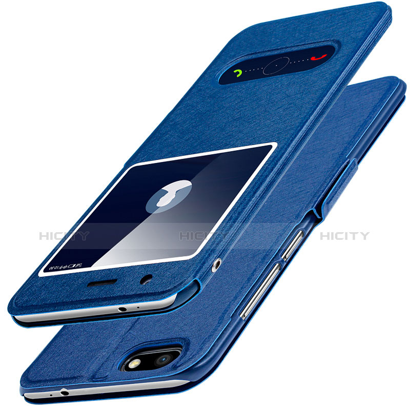Funda de Cuero Cartera con Soporte L01 para Huawei Enjoy 7 Azul