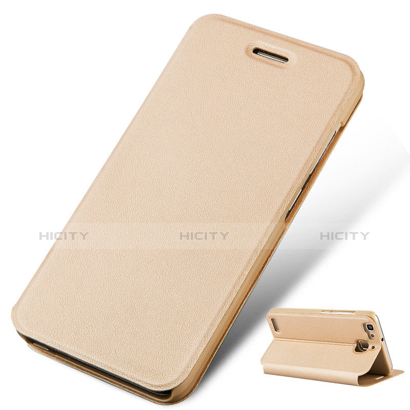 Funda de Cuero Cartera con Soporte L01 para Huawei G8 Mini Oro