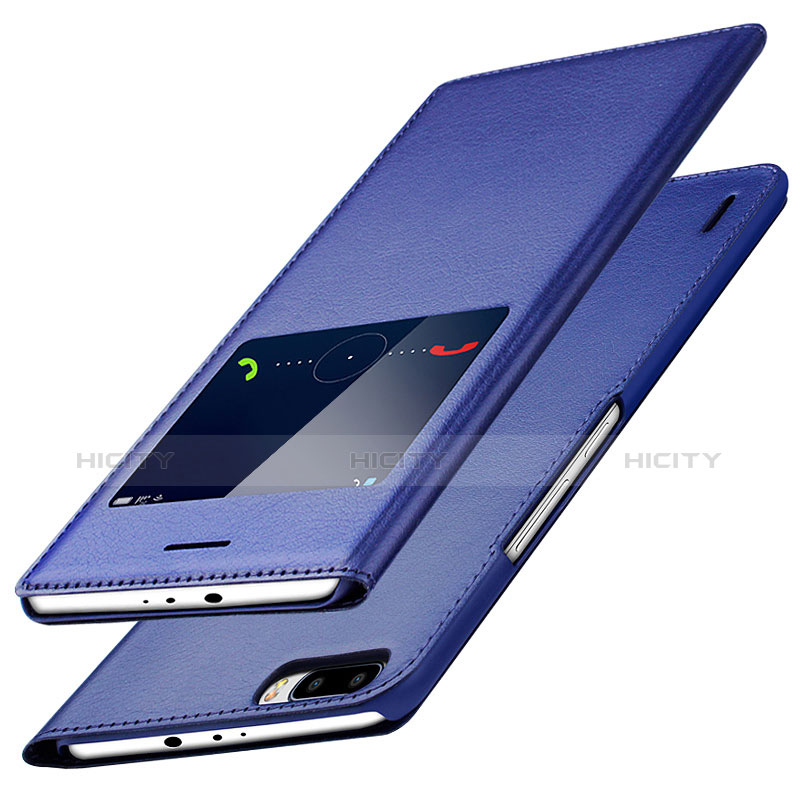 Funda de Cuero Cartera con Soporte L01 para Huawei Honor 6 Plus Azul