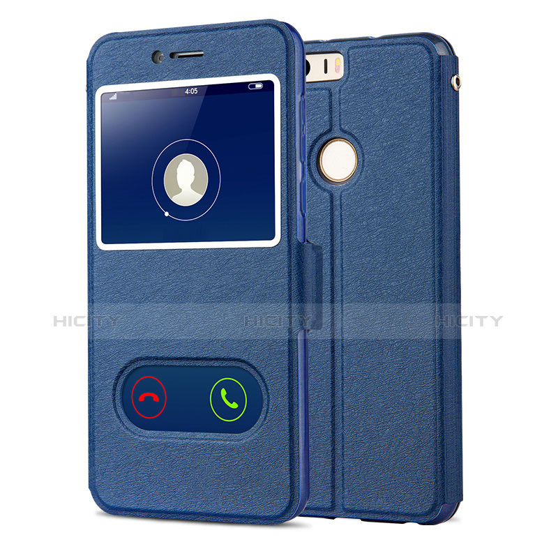 Funda de Cuero Cartera con Soporte L01 para Huawei Honor 8 Azul