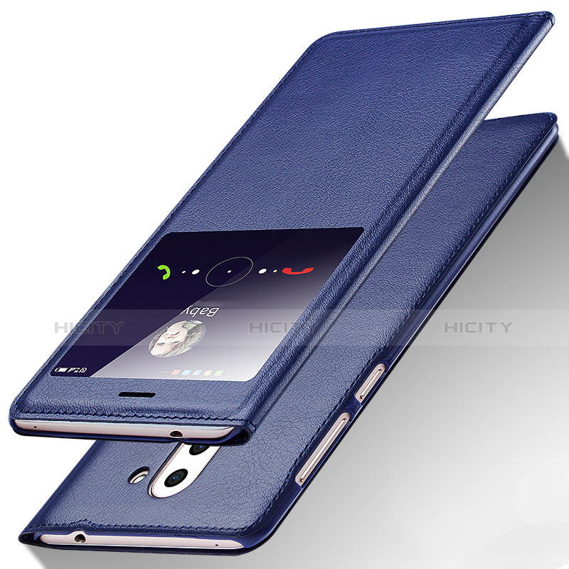 Funda de Cuero Cartera con Soporte L01 para Huawei Mate 9 Lite Azul