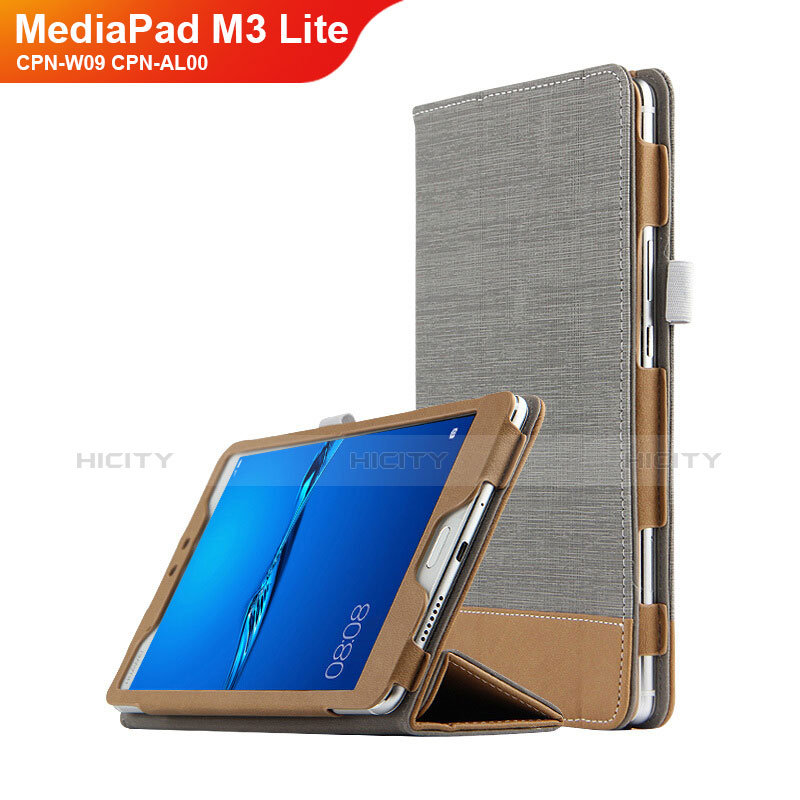 Funda de Cuero Cartera con Soporte L01 para Huawei MediaPad M3 Lite 8.0 CPN-W09 CPN-AL00 Gris