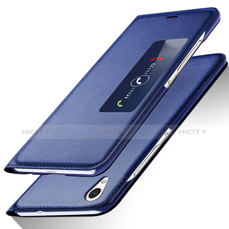 Funda de Cuero Cartera con Soporte L01 para Huawei P7 Dual SIM Azul