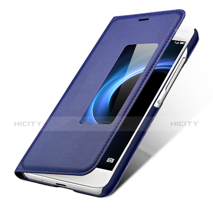 Funda de Cuero Cartera con Soporte L01 para Huawei P7 Dual SIM Azul