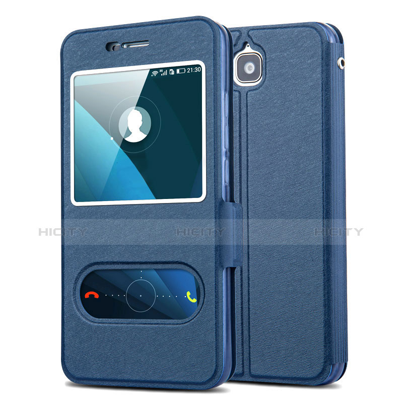 Funda de Cuero Cartera con Soporte L01 para Huawei Y6 Pro Azul