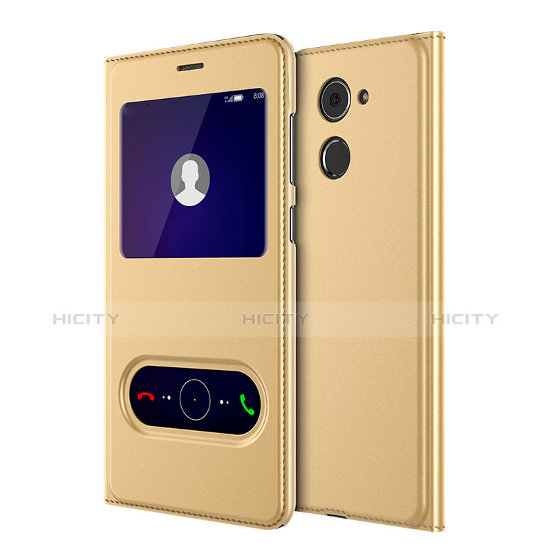 Funda de Cuero Cartera con Soporte L01 para Huawei Y7 Prime Oro