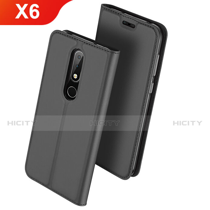 Funda de Cuero Cartera con Soporte L01 para Nokia X6 Negro