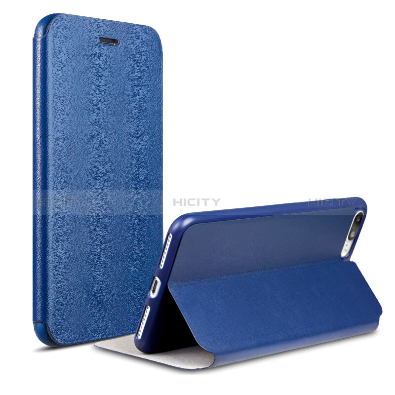 Funda de Cuero Cartera con Soporte L02 para Apple iPhone 8 Plus Azul