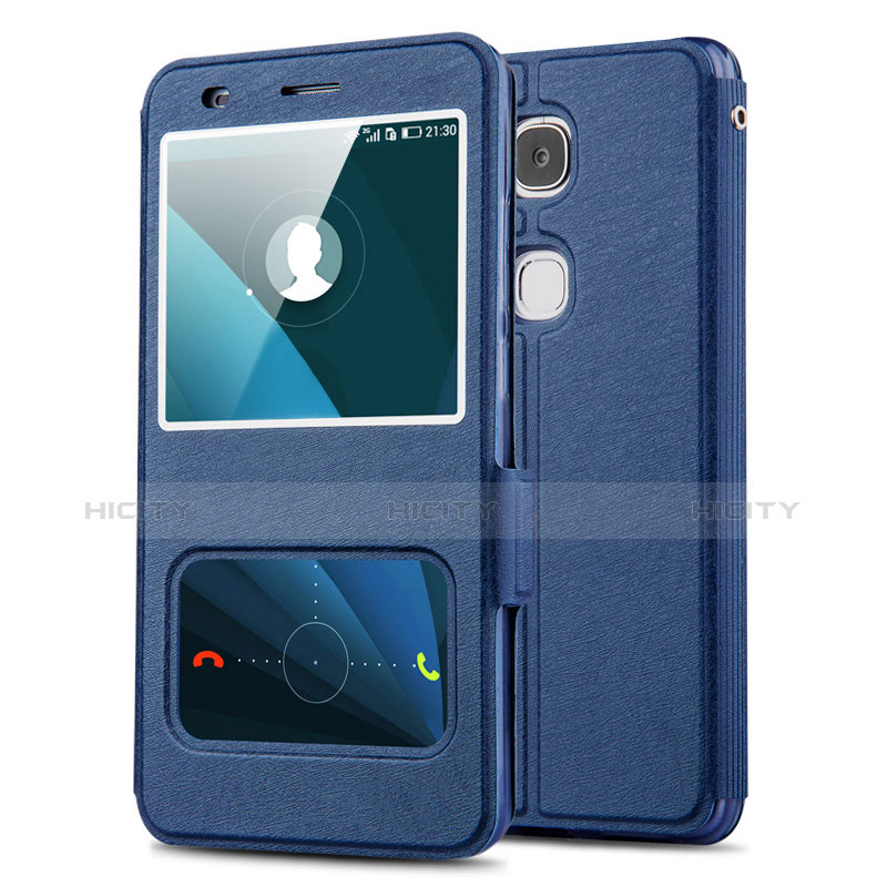 Funda de Cuero Cartera con Soporte L02 para Huawei GR5 Azul