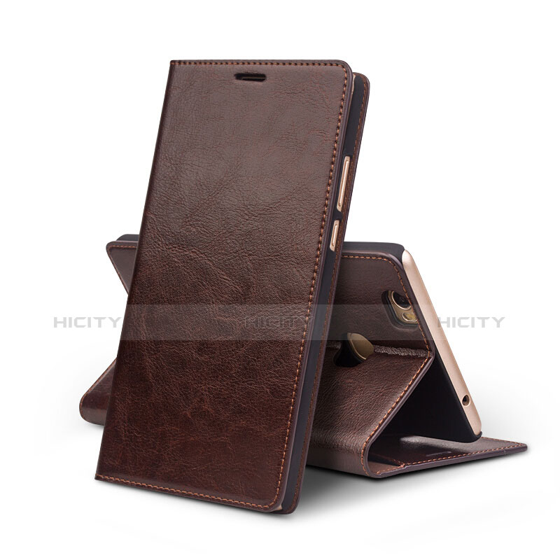 Funda de Cuero Cartera con Soporte L02 para Huawei Honor V8 Max Marron