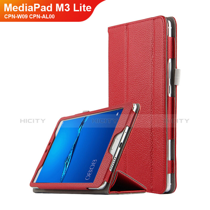Funda de Cuero Cartera con Soporte L02 para Huawei MediaPad M3 Lite 8.0 CPN-W09 CPN-AL00 Rojo