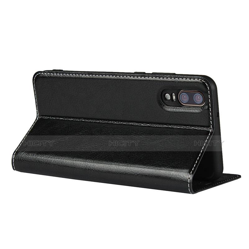 Funda de Cuero Cartera con Soporte L02 para Huawei P20 Negro