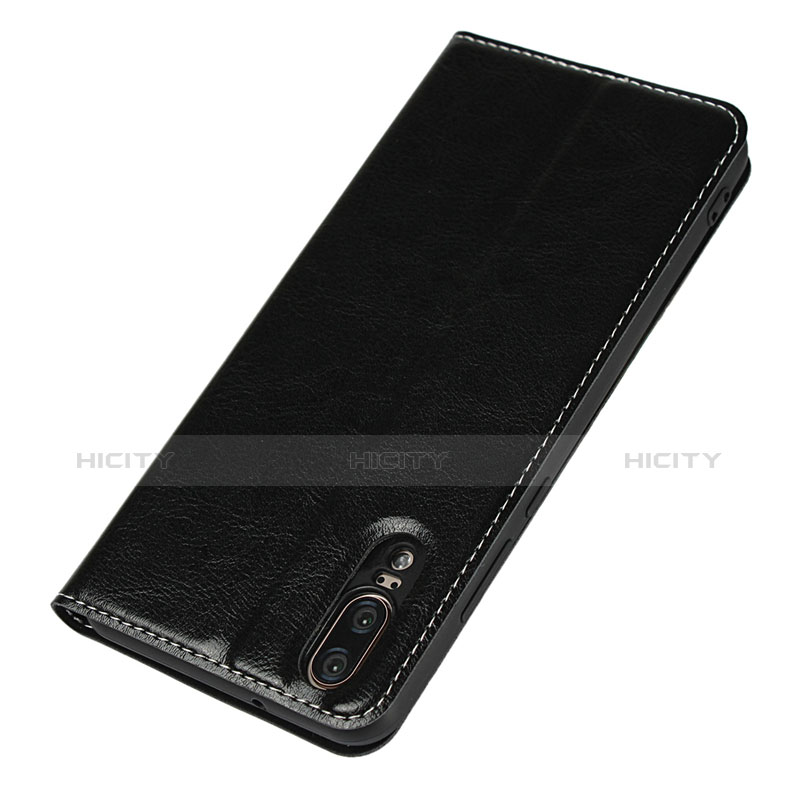 Funda de Cuero Cartera con Soporte L02 para Huawei P20 Negro