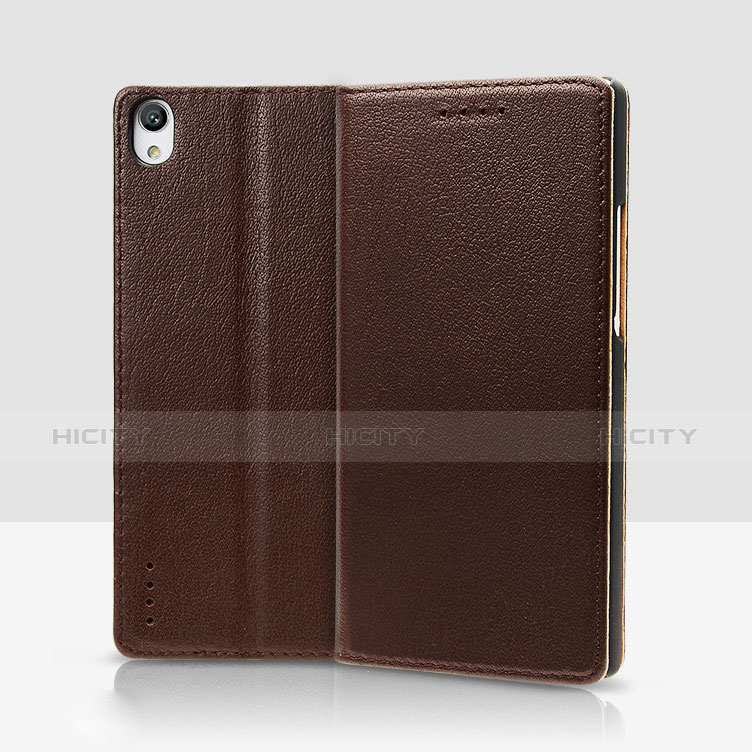 Funda de Cuero Cartera con Soporte L02 para Huawei P7 Dual SIM Marron