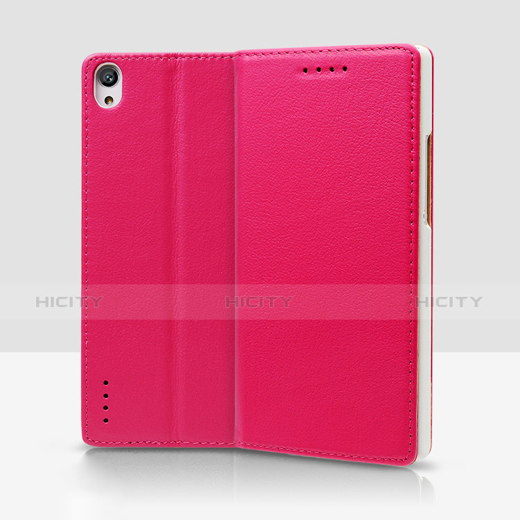 Funda de Cuero Cartera con Soporte L02 para Huawei P7 Dual SIM Rosa Roja