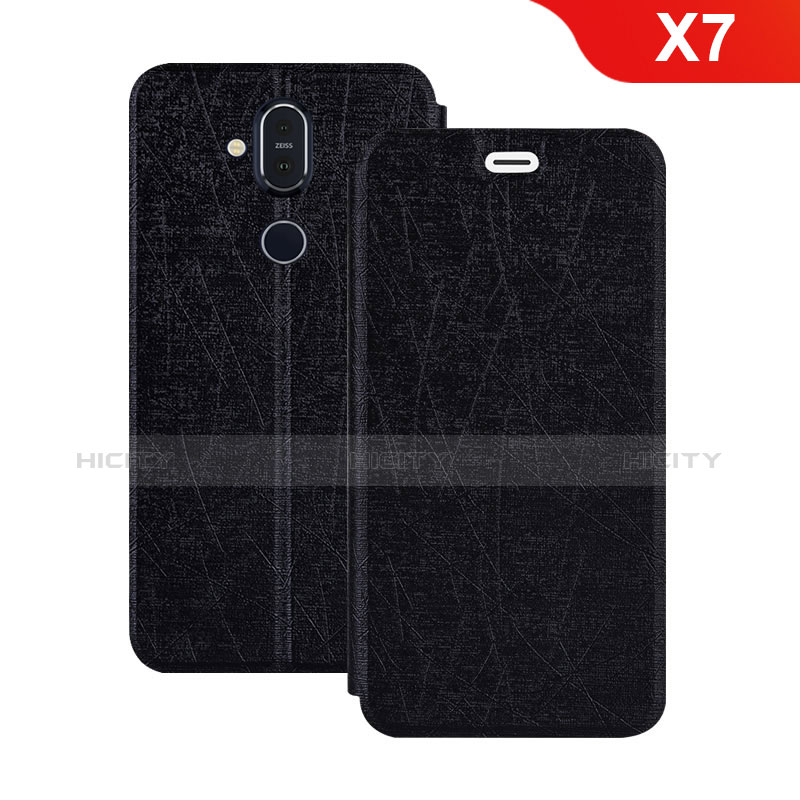 Funda de Cuero Cartera con Soporte L02 para Nokia X7 Negro