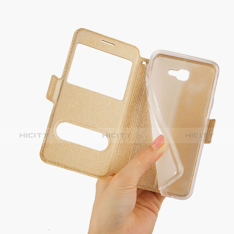 Funda de Cuero Cartera con Soporte L02 para Samsung Galaxy On5 (2016) G570 G570F Oro