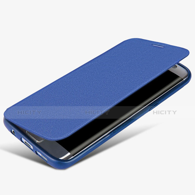 Funda de Cuero Cartera con Soporte L02 para Samsung Galaxy S7 Edge G935F Azul