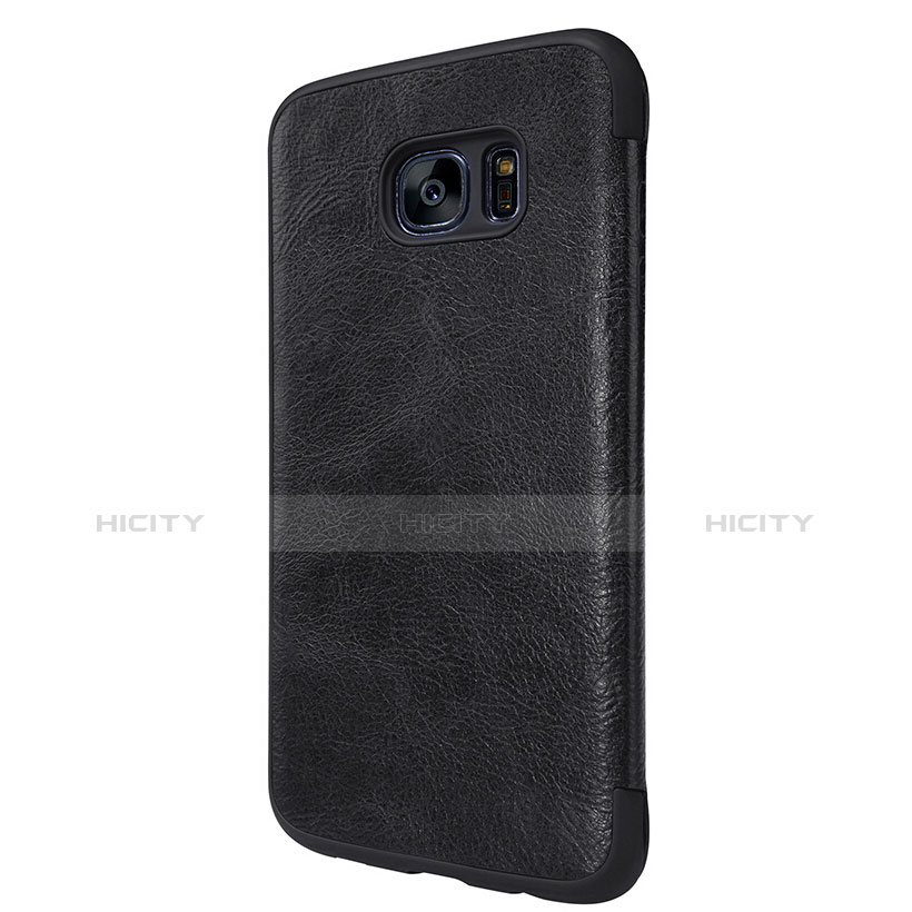 Funda de Cuero Cartera con Soporte L02 para Samsung Galaxy S7 Edge G935F Negro