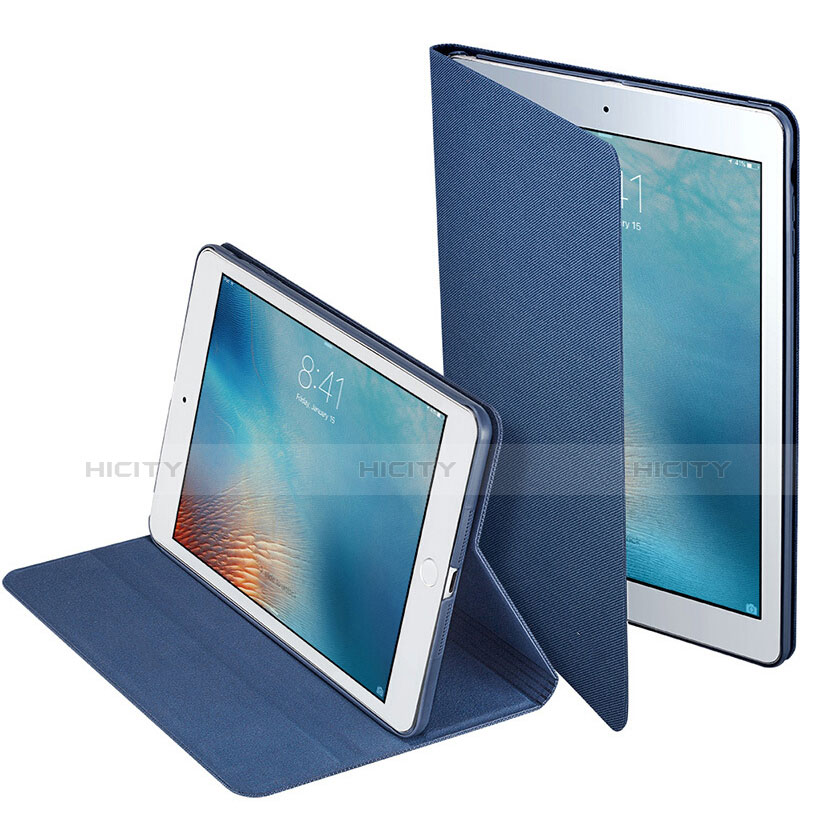 Funda de Cuero Cartera con Soporte L04 para Apple iPad Mini Azul