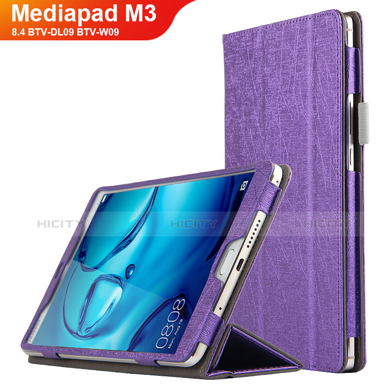 Funda de Cuero Cartera con Soporte L04 para Huawei Mediapad M3 8.4 BTV-DL09 BTV-W09 Morado