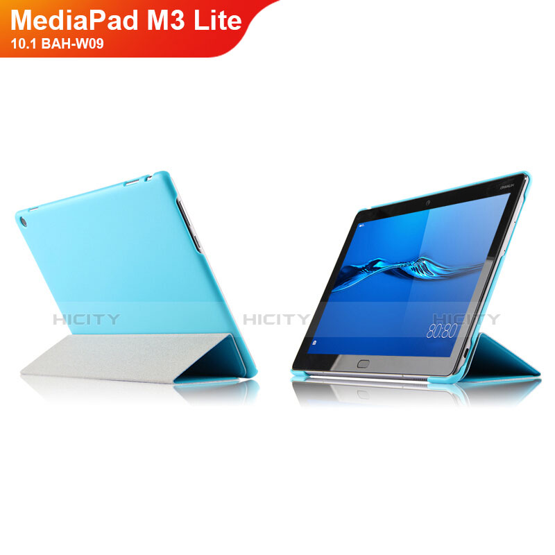 Funda de Cuero Cartera con Soporte L04 para Huawei MediaPad M3 Lite 10.1 BAH-W09 Azul Cielo