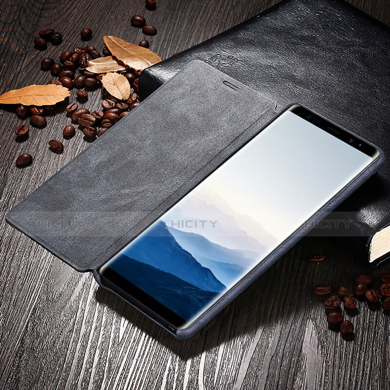 Funda de Cuero Cartera con Soporte L04 para Samsung Galaxy Note 8 Duos N950F Negro