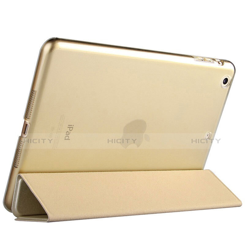 Funda de Cuero Cartera con Soporte L06 para Apple iPad Mini 3 Oro