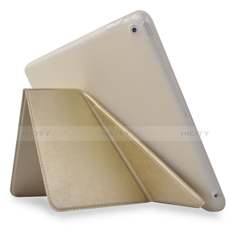 Funda de Cuero Cartera con Soporte L08 para Apple New iPad 9.7 (2017) Oro