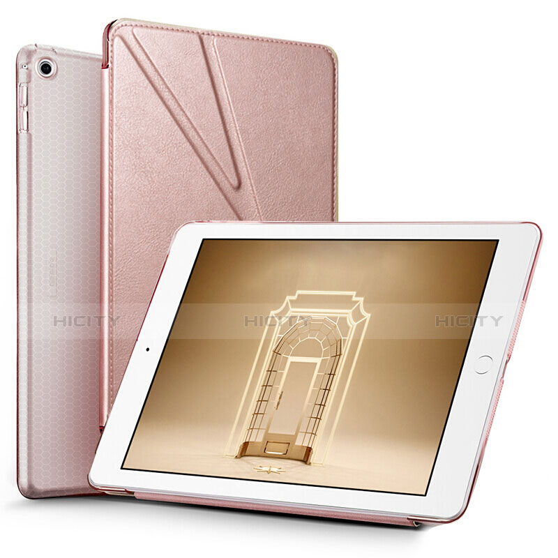 Funda de Cuero Cartera con Soporte L08 para Apple New iPad 9.7 (2017) Oro Rosa