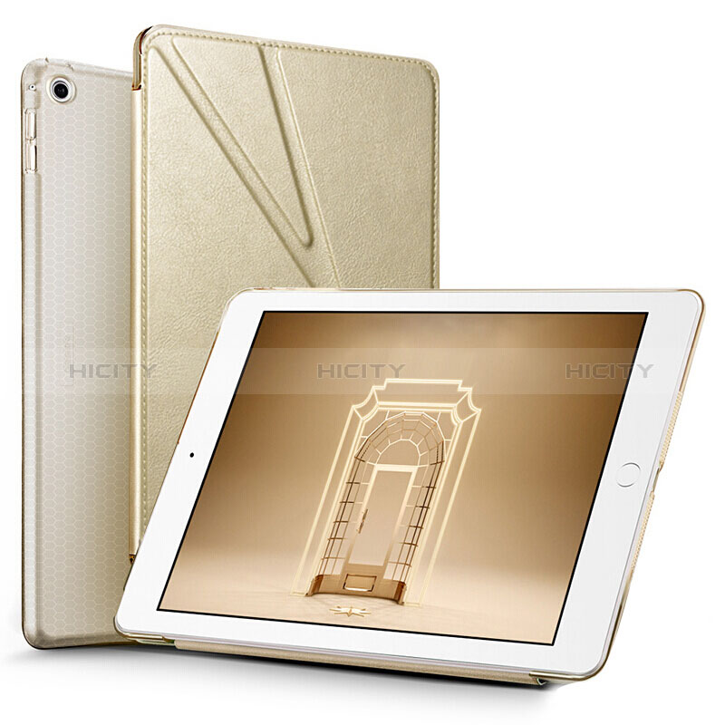 Funda de Cuero Cartera con Soporte L08 para Apple New iPad 9.7 (2018) Oro