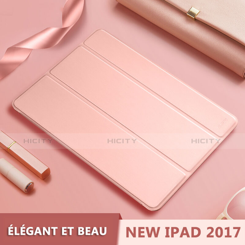 Funda de Cuero Cartera con Soporte L10 para Apple New iPad 9.7 (2017) Oro Rosa