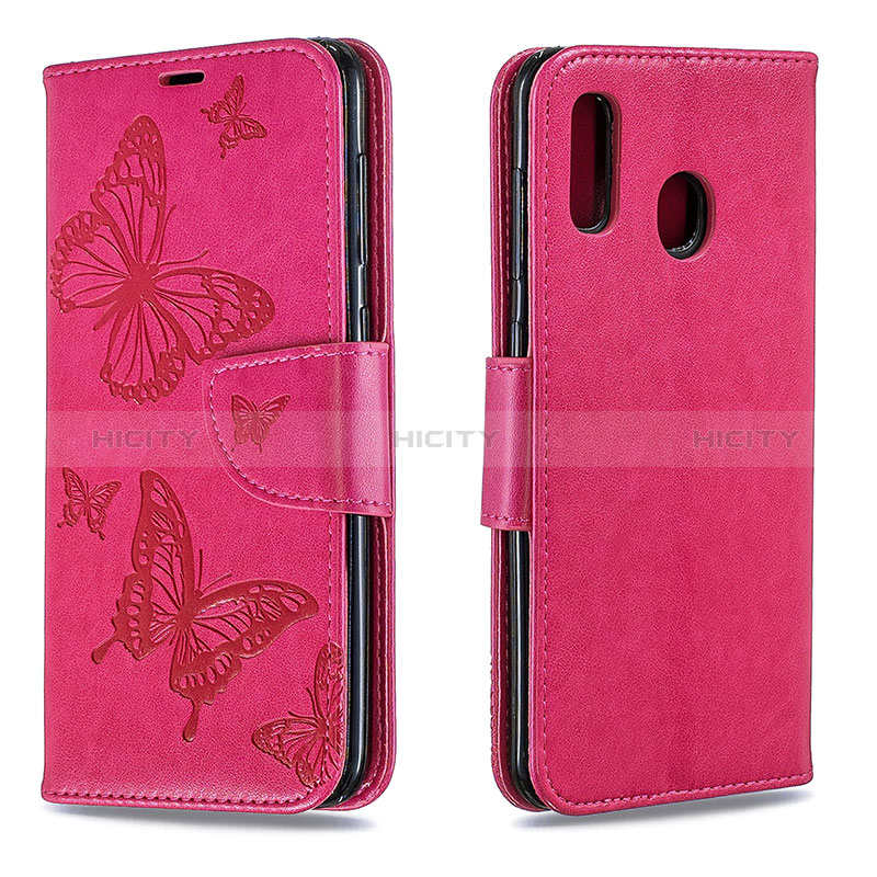 Funda de Cuero Cartera con Soporte Mariposa Carcasa B01F para Samsung Galaxy M10S Rosa Roja