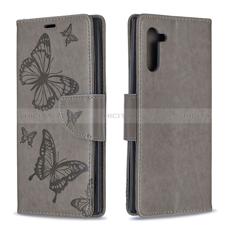 Funda de Cuero Cartera con Soporte Mariposa Carcasa B01F para Samsung Galaxy Note 10 5G Gris