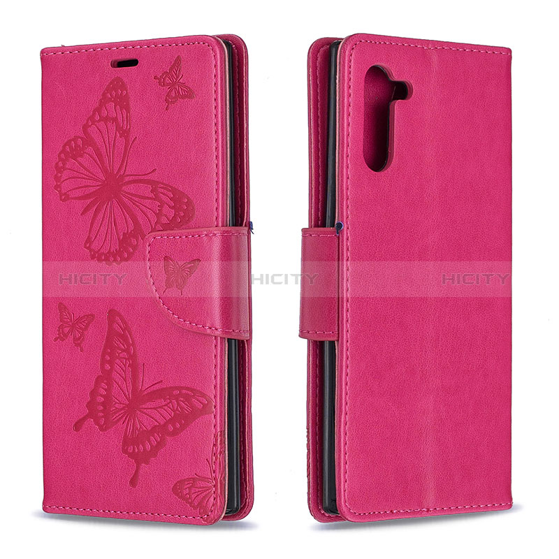 Funda de Cuero Cartera con Soporte Mariposa Carcasa B01F para Samsung Galaxy Note 10 5G Rosa Roja