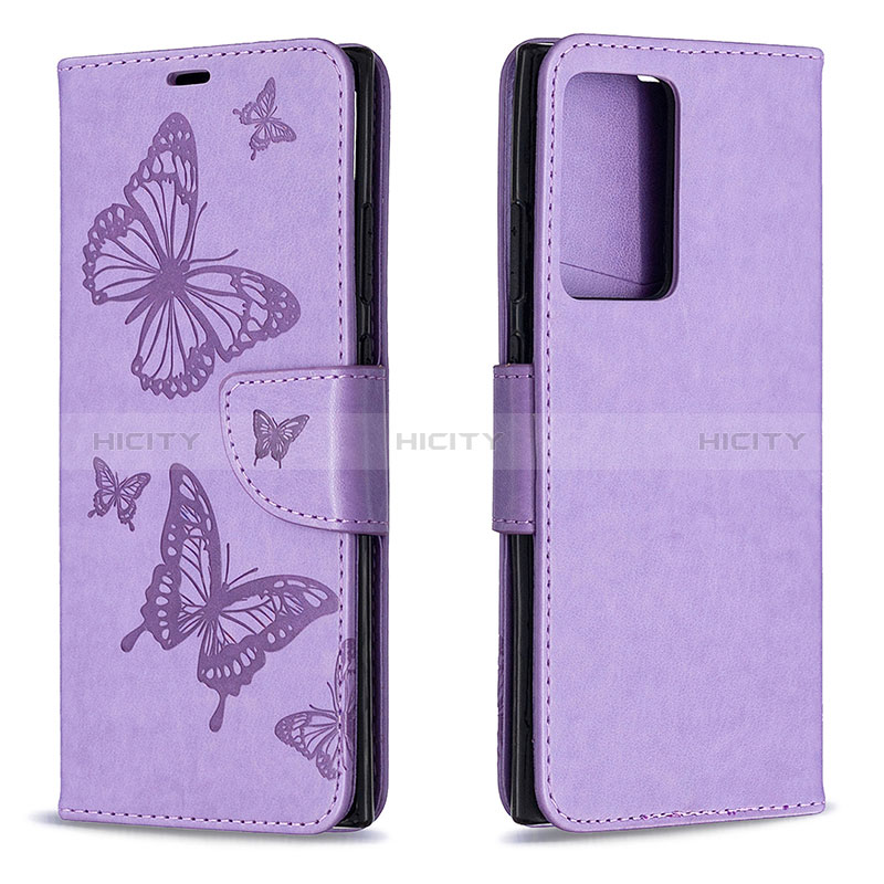Funda de Cuero Cartera con Soporte Mariposa Carcasa B01F para Samsung Galaxy Note 20 Ultra 5G Purpura Claro