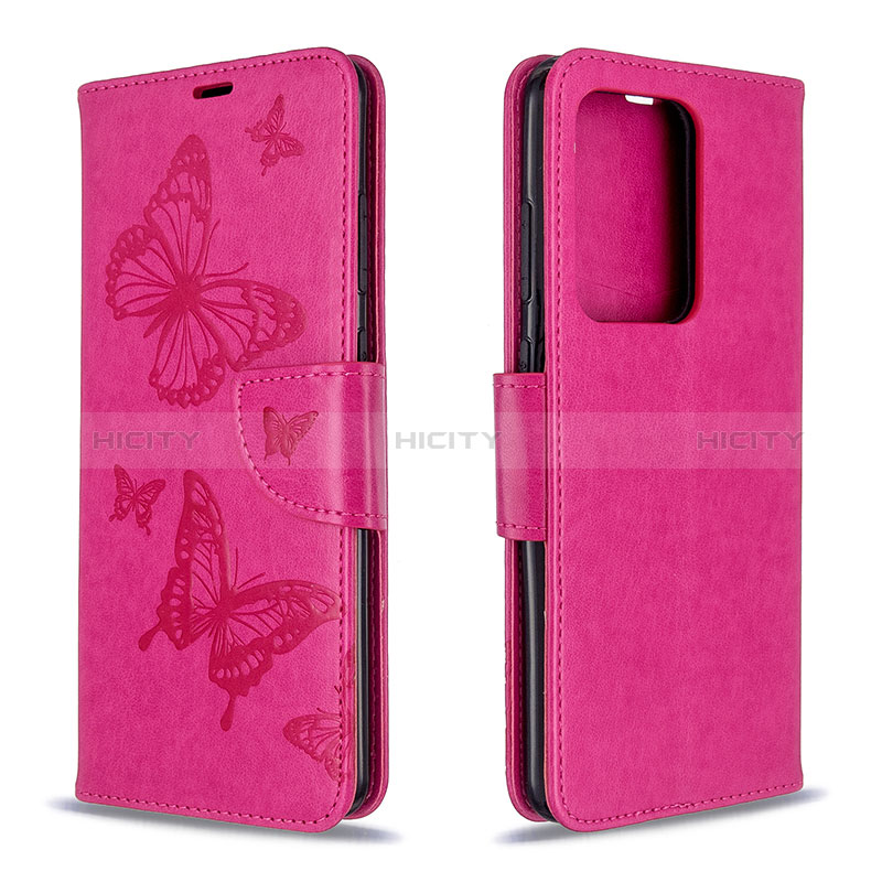 Funda de Cuero Cartera con Soporte Mariposa Carcasa B01F para Samsung Galaxy S20 Plus Rosa Roja