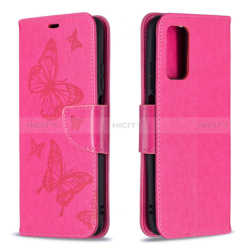Funda de Cuero Cartera con Soporte Mariposa Carcasa B01F para Xiaomi Poco M3 Rosa Roja