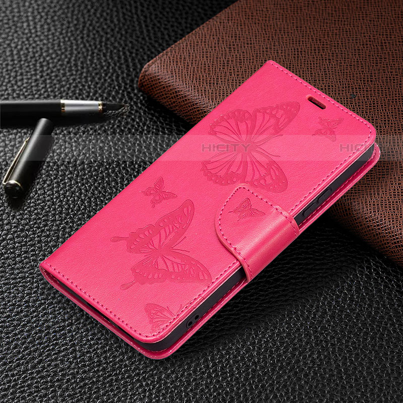 Funda de Cuero Cartera con Soporte Mariposa Carcasa B13F para Samsung Galaxy S22 5G Rosa Roja