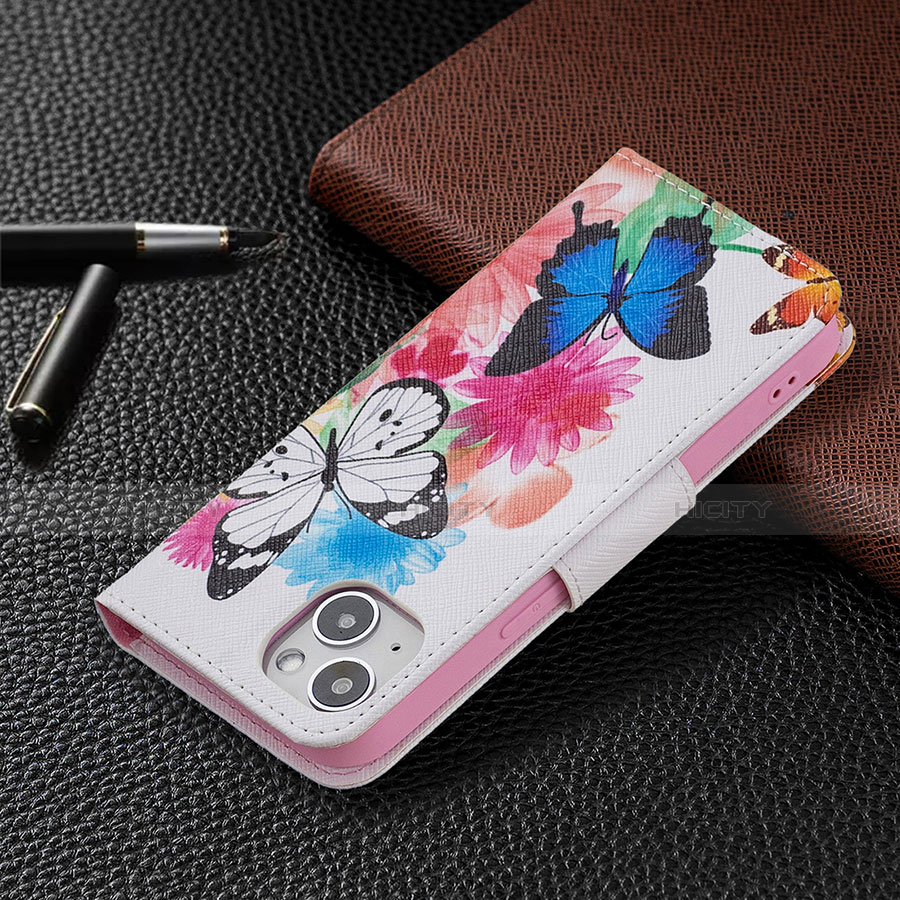 Funda de Cuero Cartera con Soporte Mariposa Carcasa L01 para Apple iPhone 13 Mini Rosa