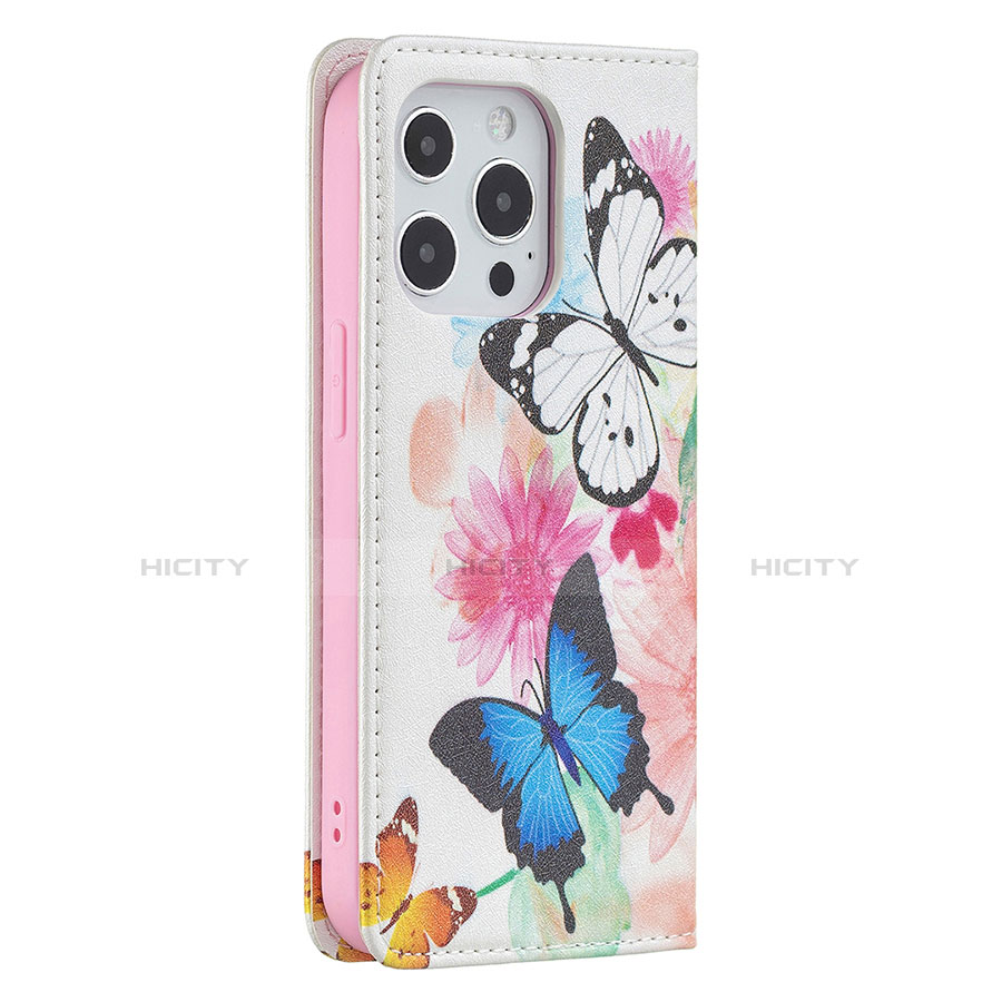 Funda de Cuero Cartera con Soporte Mariposa Carcasa L01 para Apple iPhone 13 Pro Max Rosa