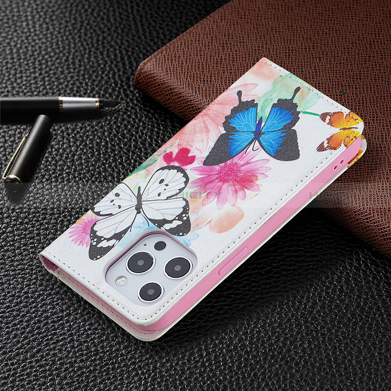 Funda de Cuero Cartera con Soporte Mariposa Carcasa L01 para Apple iPhone 14 Pro Max Rosa