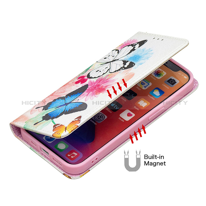 Funda de Cuero Cartera con Soporte Mariposa Carcasa L01 para Apple iPhone 14 Pro Rosa
